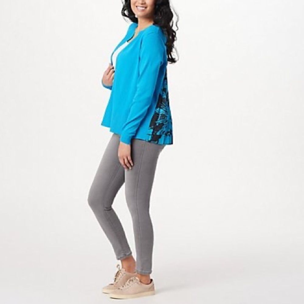 Truth + Style Cardigan with Woven Pleated Back Print Detail